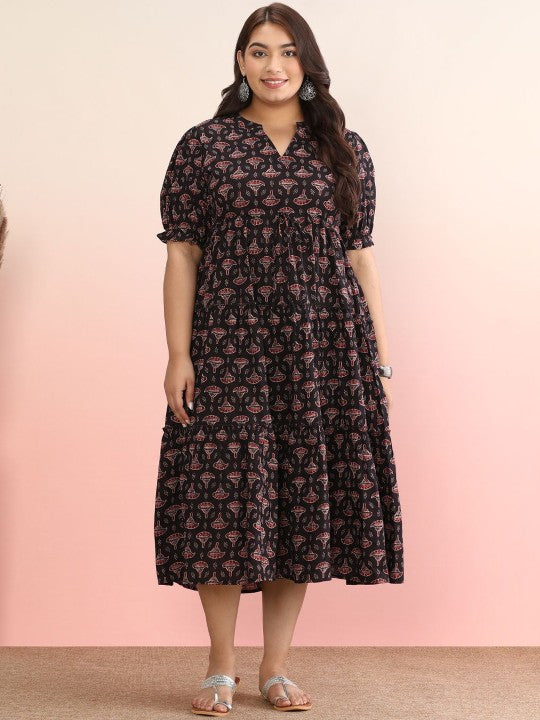 anayna Printed Cotton Fit & Flared Midi Dress