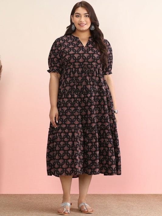 anayna Printed Cotton Fit & Flared Midi Dress