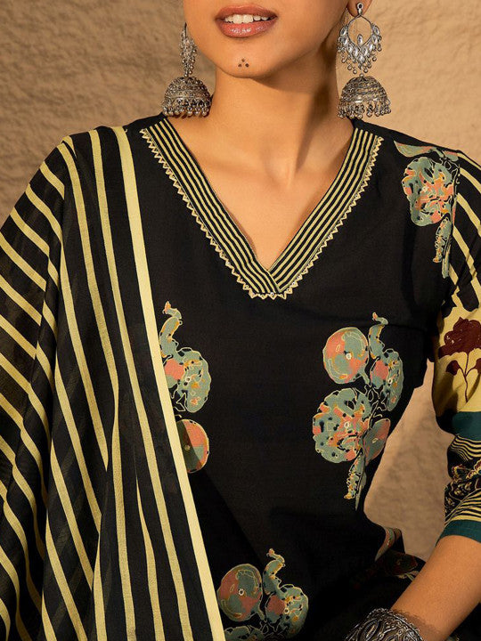 Indo Era Women Floral Printed Pure Cotton Kurta with Trouser & Dupatta