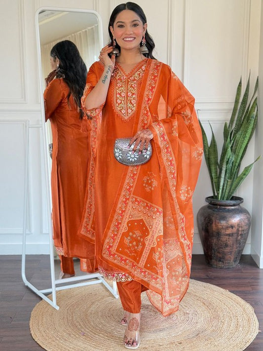Floral Yoke Design Thread Work Straight Kurta