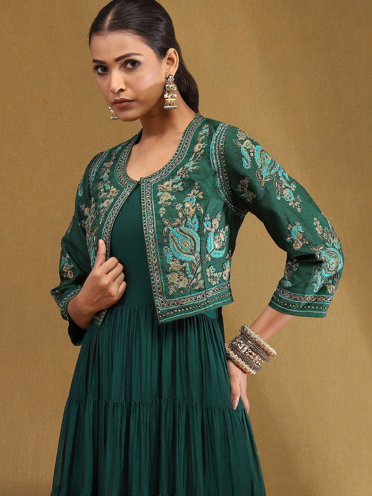 Biba Round Neck Flared Anarkali Kurta With Jacket