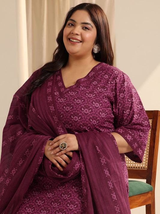 EXTRA LOVE BY LIBAS Women Plus Size Ethnic Motifs Printed Kurta with Trousers & Dupatta