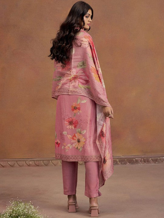 Jaipur Kurti Ethnic Motifs Embroidered Sequinned Straight Kurta With Trousers & Dupatta