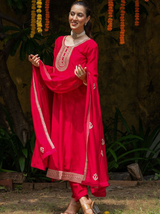 HOUSE OF JAMOTI Women Ethnic Motifs Printed Kurta with Trouser & Dupatta