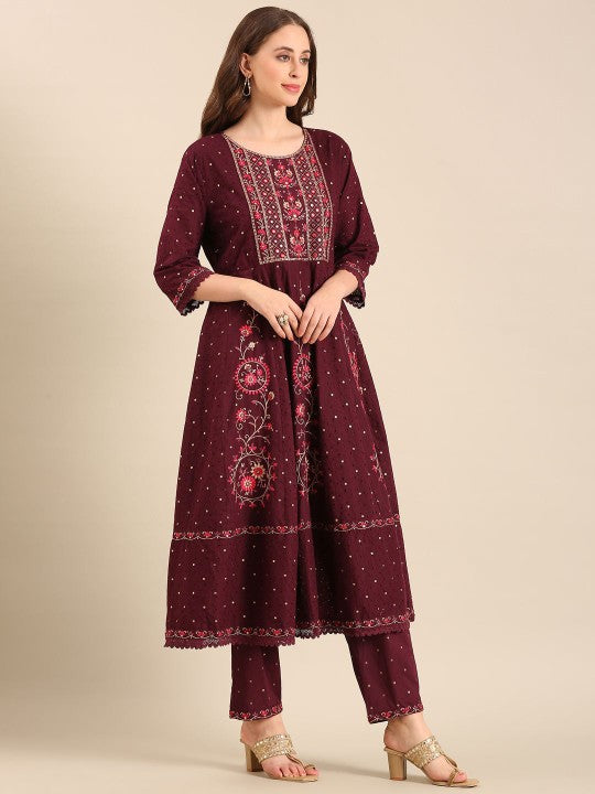 Anouk Women Floral Embroidered Regular Pure Cotton Kurta with Trousers & With Dupatta