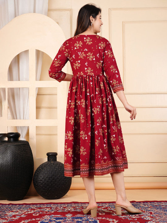 ZELA Floral Printed Notch Neck Anarkali Ethnic Dress