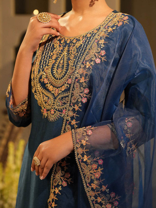 Indo Era Women Embroidered Regular Kurta with Trousers & Dupatta