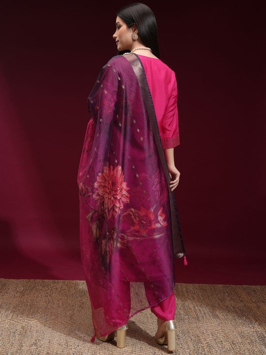 Vishudh Women Ethnic Motifs Regular Kurta with Trousers Dupatta