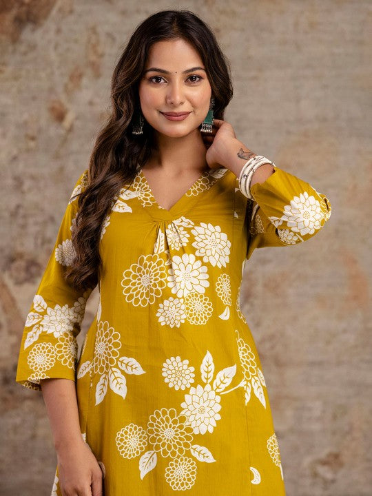 Floral Printed Pure Cotton Tunic & Palazzo Co-Ord Set