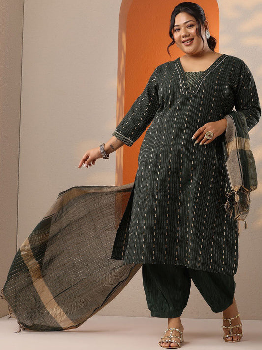 EXTRA LOVE BY LIBAS Women Plus Size Ethnic Motifs Regular Kurta & Salwar With Dupatta