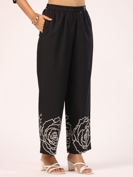 Printed Mandarin Collar Pure Cotton Tunic With Trousers