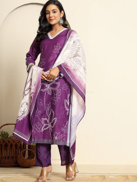 HOUSE OF JAMOTI Women Ethnic Motifs Printed Regular Kurta with Trousers & With Dupatta