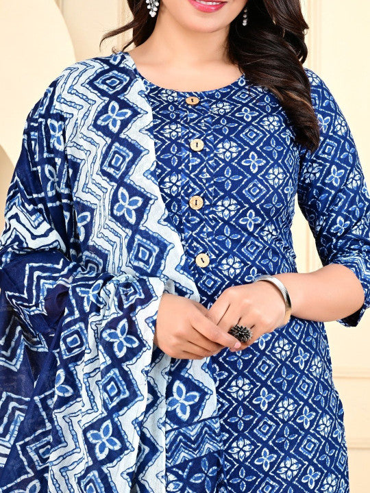 Vestimento Women Floral Printed Regular Pure Cotton Kurta With Trousers & Dupatta