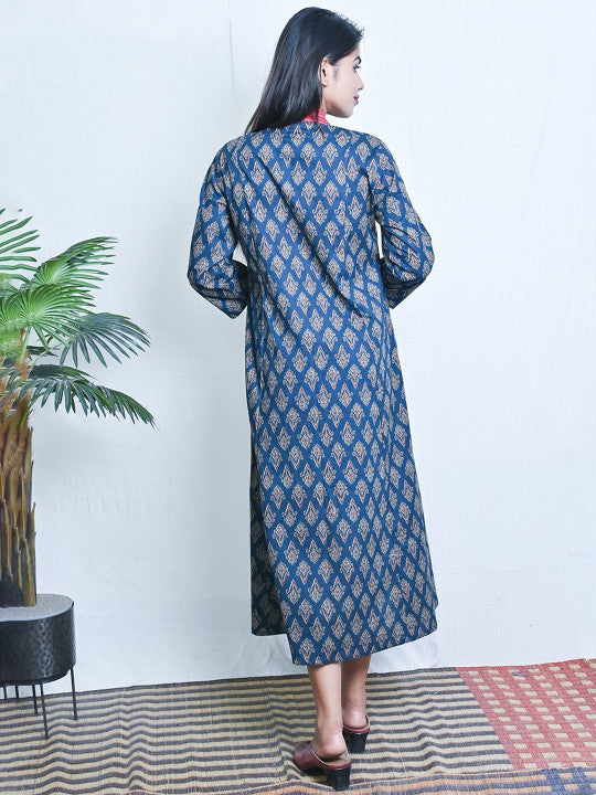 Earthwear Floral Printed V-Neck Pure Cotton A-Line Ethnic Dress