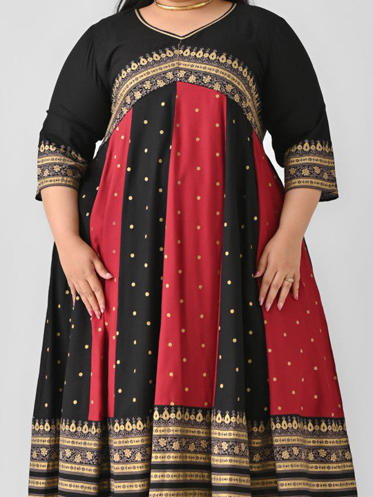 Plus Size Ethnic Motifs Fit & Flare Midi Ethnic Dress