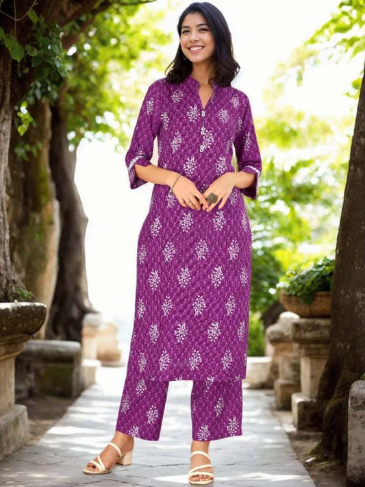 Anouk Printed Mandarin Collar Pure Cotton Tunic And Trouser