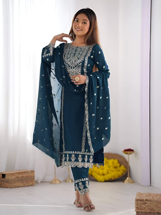 AG TEXTILE Women Ethnic Motifs Embroidered Sequinned Kurta with Pyjamas & Dupatta