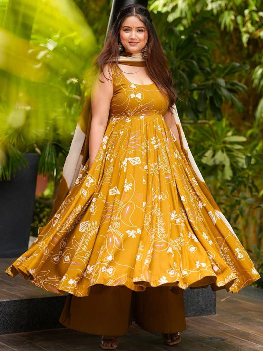 Idaho Clothing Women Floral Printed Anarkali Kurta with Palazzos & Dupatta
