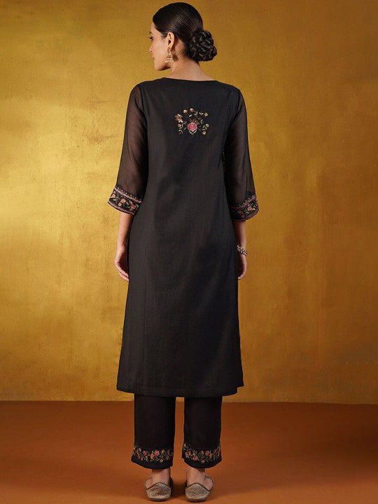 Ethnic Motifs Embroidered CottonSilk Regular Straight Kurta