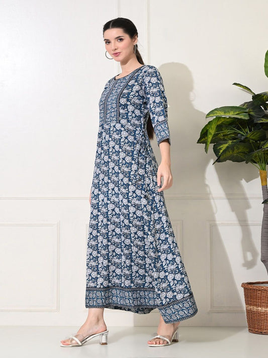 Floral Printed Round Neck A-Line Kurta