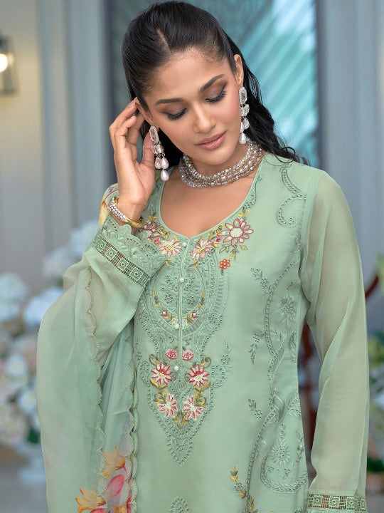 Indo Era Women Floral Embroidered Thread Work Kurta with Trousers & Dupatta