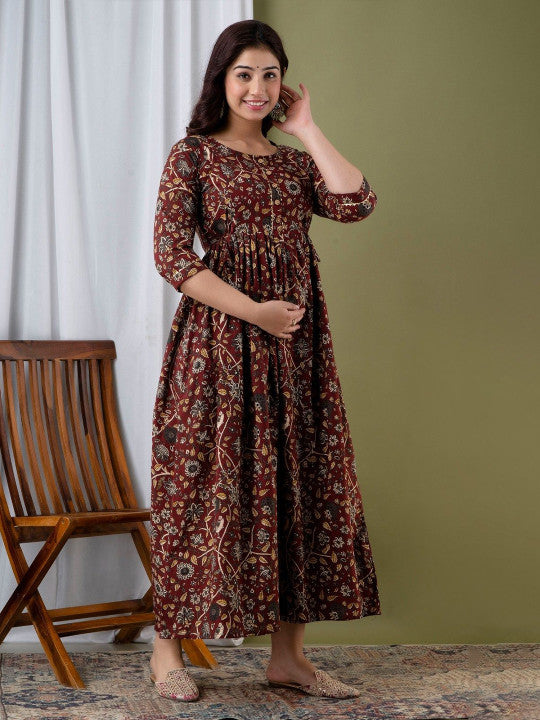 FASHION SWAG Floral Printed Cotton Maternity Fit & Flare Dress