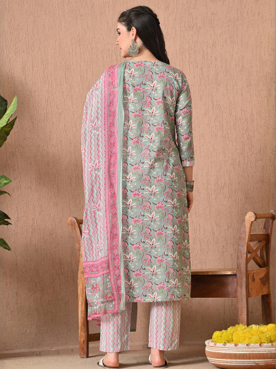 Anouk Women Grey Pure Cotton Kurta Sets