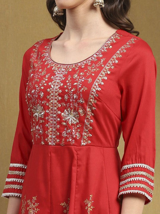 Biba Women Embroidered Anarkali Kurta With Churidar & Dupatta