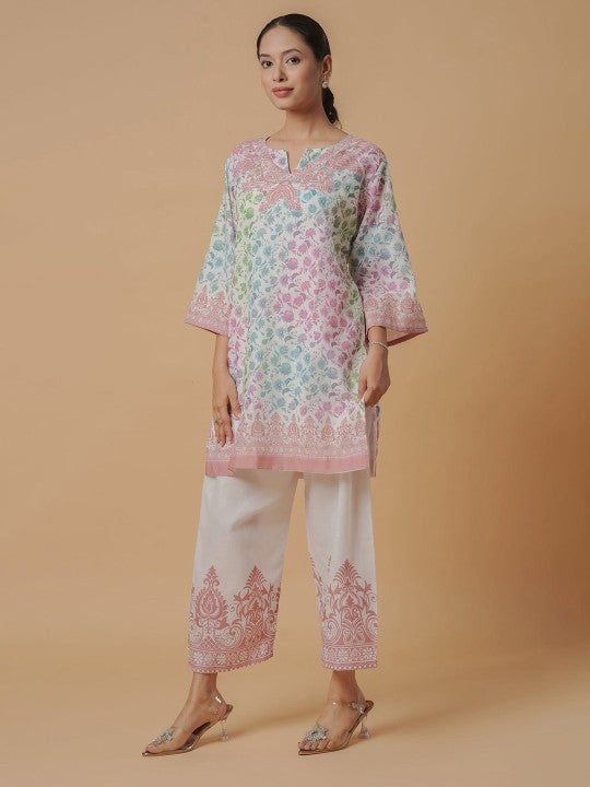 HOUSE OF KARI Printed Round Neck Tunic With Palazzo Co-Ords