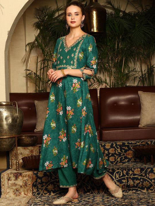 W Women Floral Printed Regular Kurta with Trousers & With Dupatta