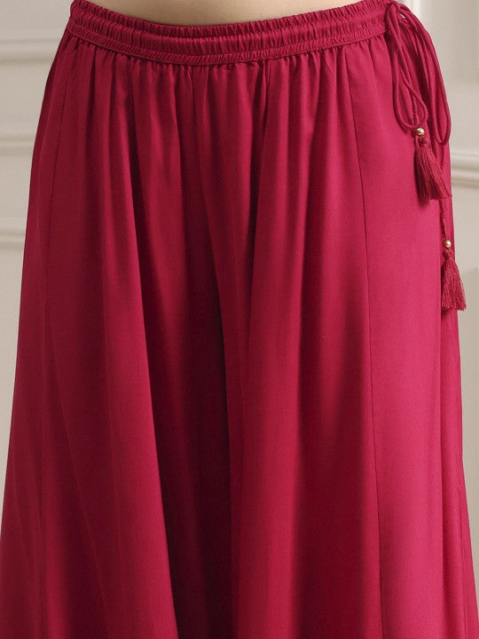 Biba Ethnic Motifs Yoke Design Notch Neck Straight Kurta With Sharara & Dupatta