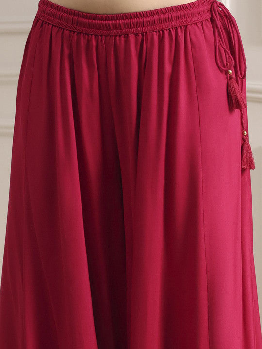 Biba Ethnic Motifs Yoke Design Notch Neck Straight Kurta With Sharara & Dupatta