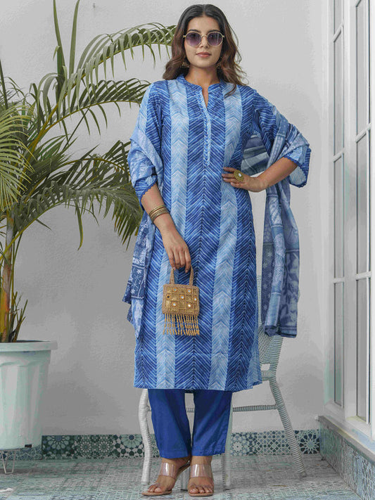 House of Pataudi Geometric Printed Straight Kurta Trousers With Dupatta