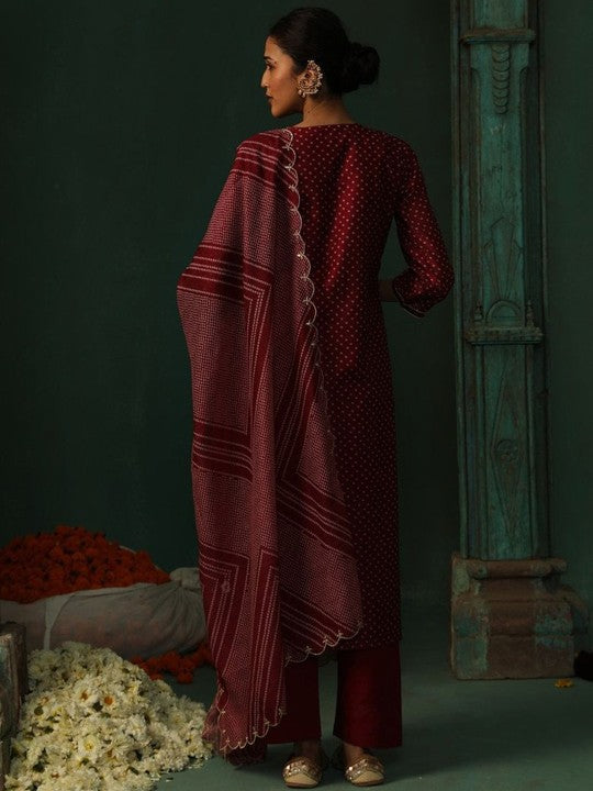 Heritage Bandhani Printed Gotta Patti Pure Cotton Straight  Kurta & Trouser With Dupatta