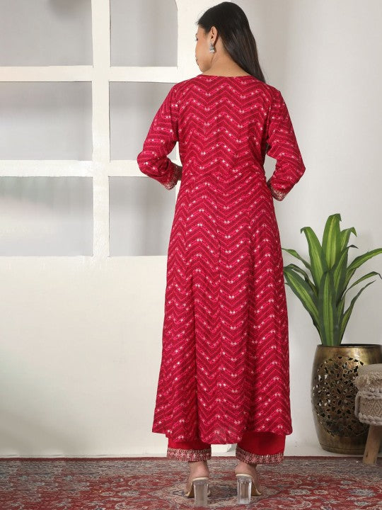 Fabinn Floral Embroidered Thread Work Anarkali Kurta With Trousers & Dupatta