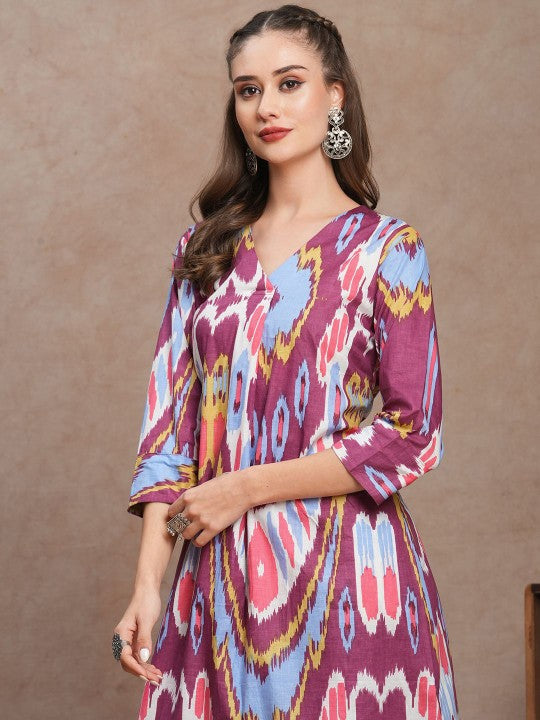 FASHOR Printed Pure Cotton Tunic With Trousers