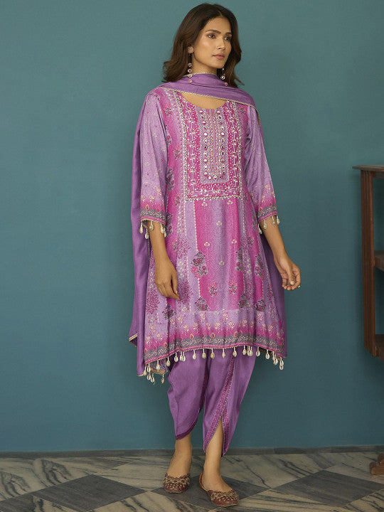 Anouk Women Ethnic Motifs Embroidered Silk Anarkali Fusion Kurta with Dhoti Pants & Dupatta