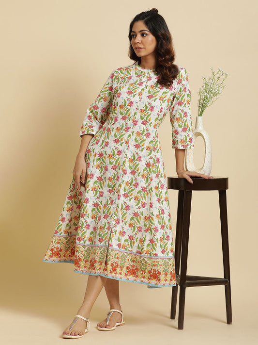 W Floral Printed A-Line Midi Ethnic Dress