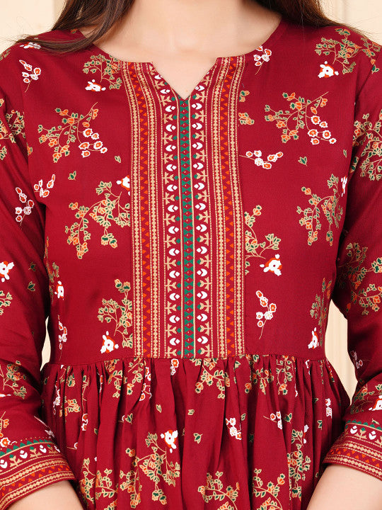 ZELA Floral Printed Notch Neck Anarkali Ethnic Dress
