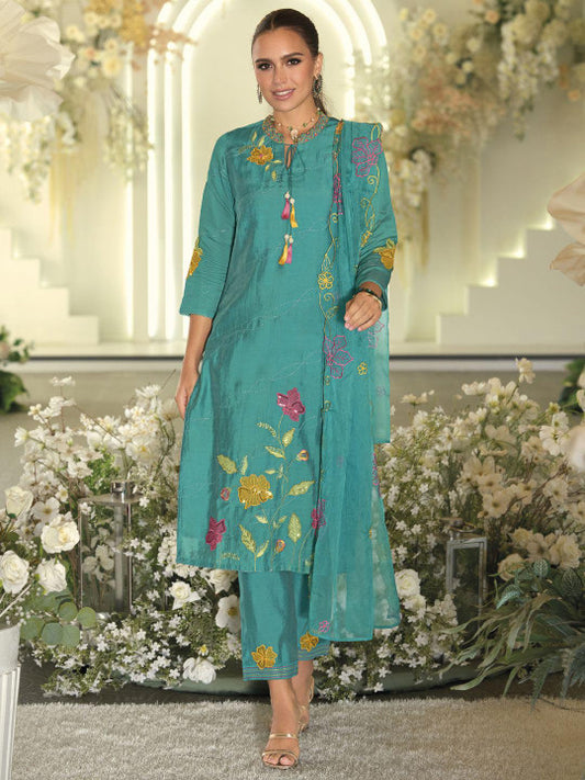 Indo Era Women Floral Embroidered Regular Thread Work Kurta with Trousers & With Dupatta