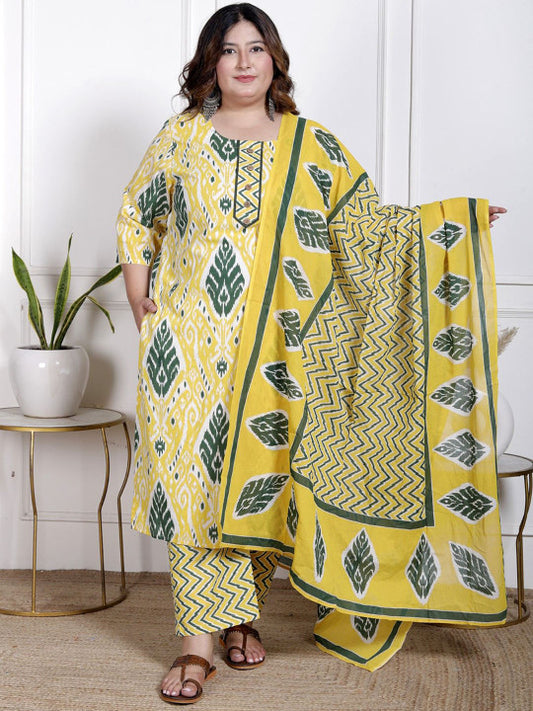 Swasti Floral Printed Regular Pure Cotton Straight Kurta With Trousers And Dupatta
