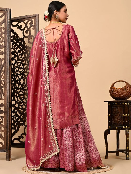 ZARIKALI Floral Embroidered Zardozi Organza Kurta
