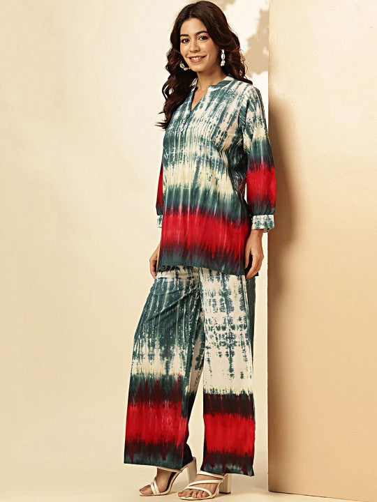 Vbuyz Abstract Dyed Pure Cotton Top & Trouser
