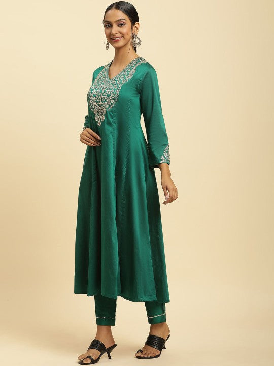 W Women Embroidered Regular Kurta with Trousers & With Dupatta