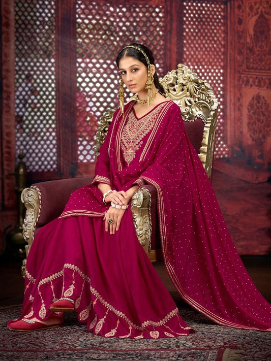 Floral Zari Embroidered V-Neck Anarkali Kurta