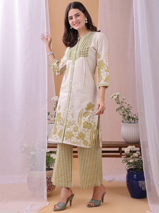 Fourleaf Floral Printed Mandarin Collar Top With Palazzo Co-Ords