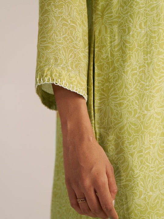 Ganga Printed Mandarin Collar Tunic With Trouser Co-Ords