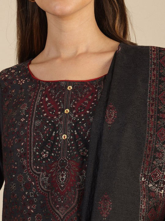 AURELIA Floral Woven Design Round Neck Straight Kurta