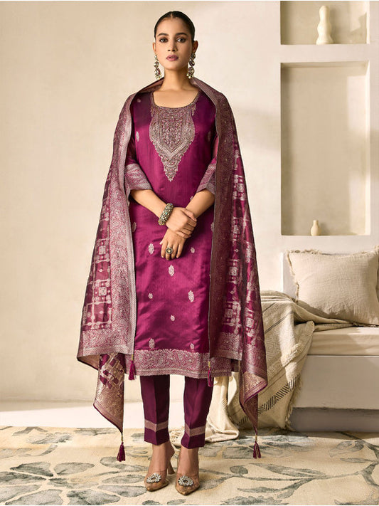 WOMEN PLUS Women Floral Embroidered Regular Beads and Stones Top with Trousers & Dupatta