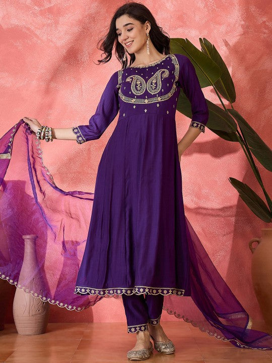Zari Sequence Embroidered Anarkali Kurta